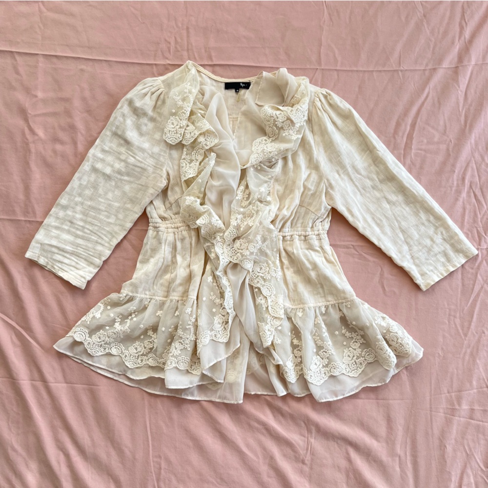 RYU ModCloth | Romantic Cream Off-White Lace and Linen Cardigan, XS/Small